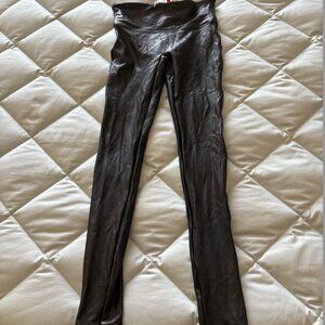 SPANX Faux Leather Metallic Black Leggings